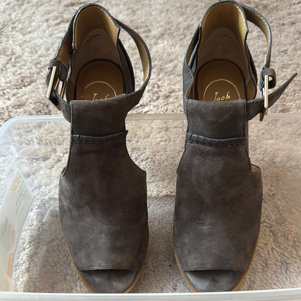 Jack by BB Dakota Gray Chunky Heel Peep-Toe Heels